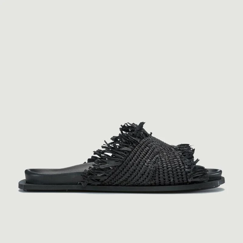 商品INUIKII|Raffia Moon Mules BLACK INUIKII,价格¥987,第1张图片