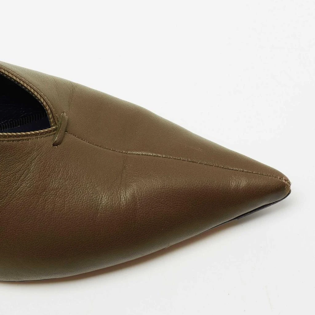 Celine Olive Green Leather V-Neck Pumps Size 37 商品