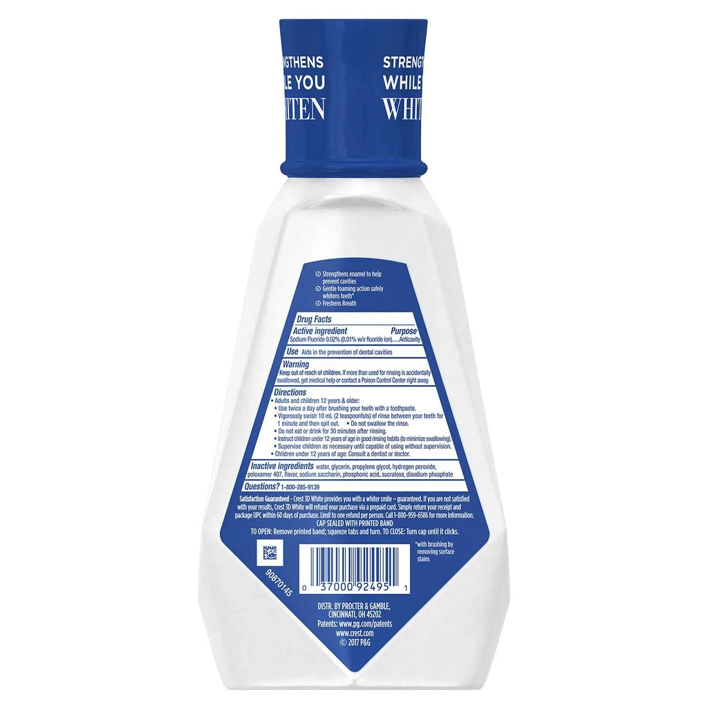 商品Crest|Crest 3D White Diamond Strong Mouthwash, Alcohol free, Fluoride Whitening, Clean Mint, 473 mL (16 fl oz), 4 Count,价格¥217,第3张图片详细描述