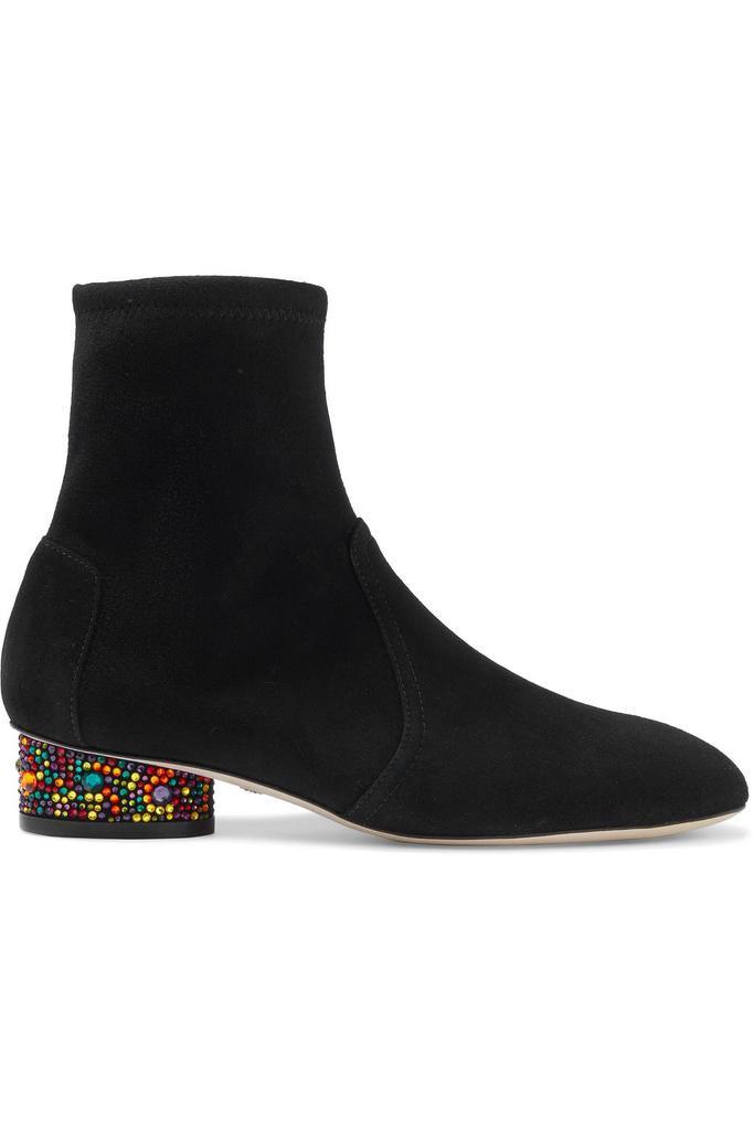 商品Stuart Weitzman|Flash 30 crystal-embellished stretch-suede sock boots,价格¥962,第1张图片