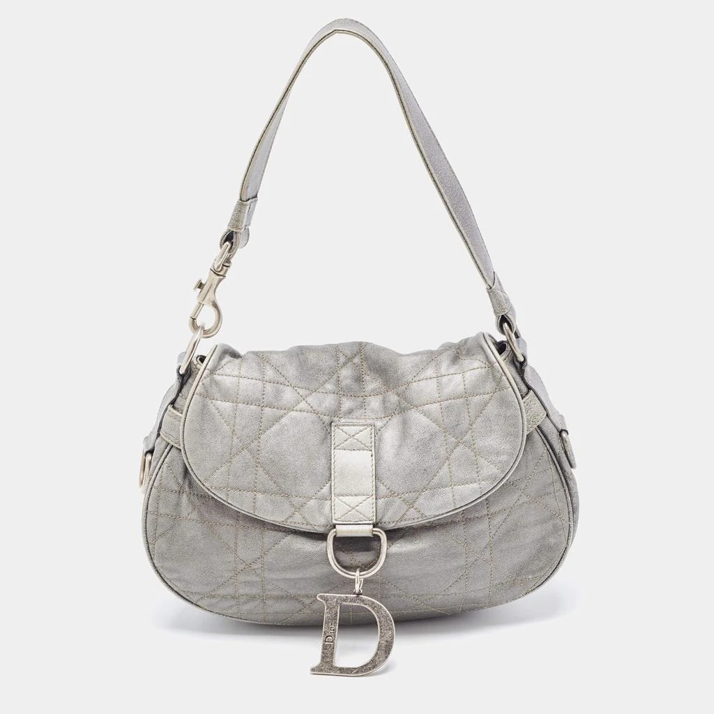 商品[二手商品] Dior|Dior Silver Quilted Cannage Leather Flap Shoulder Bag,价格¥2736,第1张图片