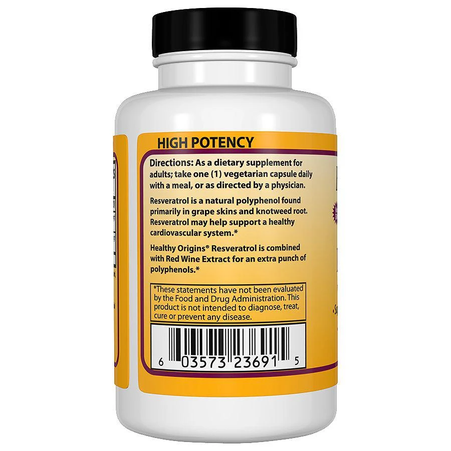 商品Healthy Origins|Resveratrol 300mg, Vegetable Capsules,价格¥148,第2张图片详细描述