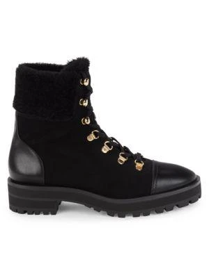 商品Stuart Weitzman|Alpine Leather & Suede Shearling Combat Boots,价格¥1287,第1张图片