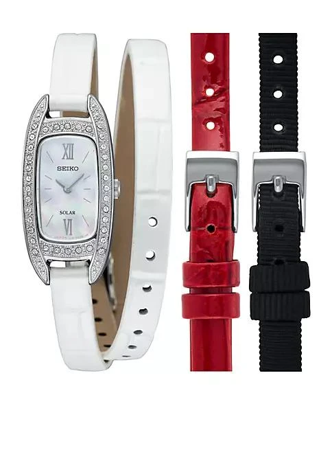 商品Seiko|Womens Stainless Steel Solar Crystal Mother Of Pearl Watch,价格¥1097,第1张图片
