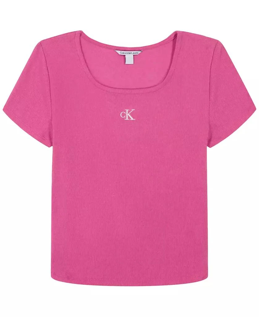 商品Calvin Klein|Big Girls Square-Neck Embroidered-Logo Ribbed Baby T-Shirt,价格¥80,第1张图片