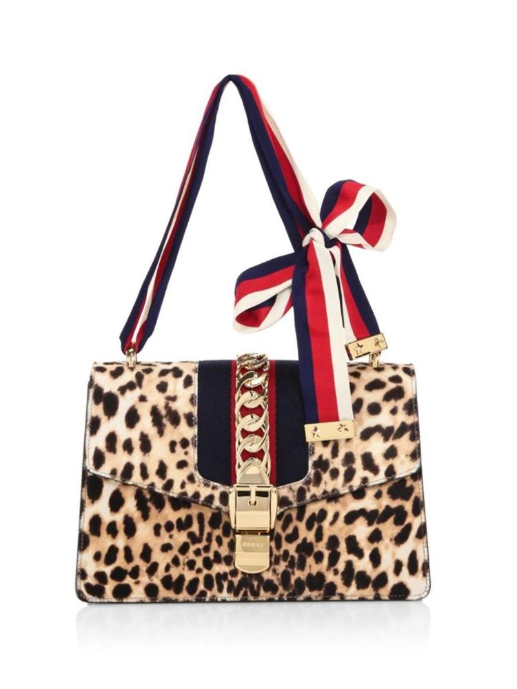 商品Gucci|Sylvie Leopard-Print Calf Hair Shoulder Bag,价格¥23242,第1张图片