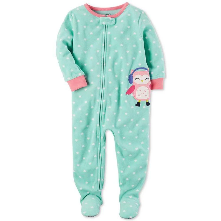 商品Carter's|1-Pc. Heart-Print Owl Footed Fleece Pajamas, Baby Girls (0-24 months),价格¥58,第1张图片