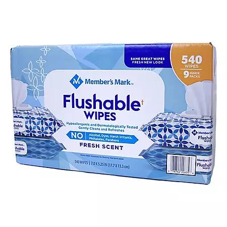 商品Member's Mark|Member's Mark Flushable Wipes 60/pk., 9 pk.,价格¥115,第1张图片