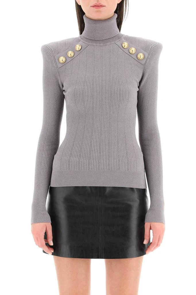 商品Balmain|Balmain ribbed turtleneck sweater with ornamental buttons,价格¥5476,第2张图片详细描述