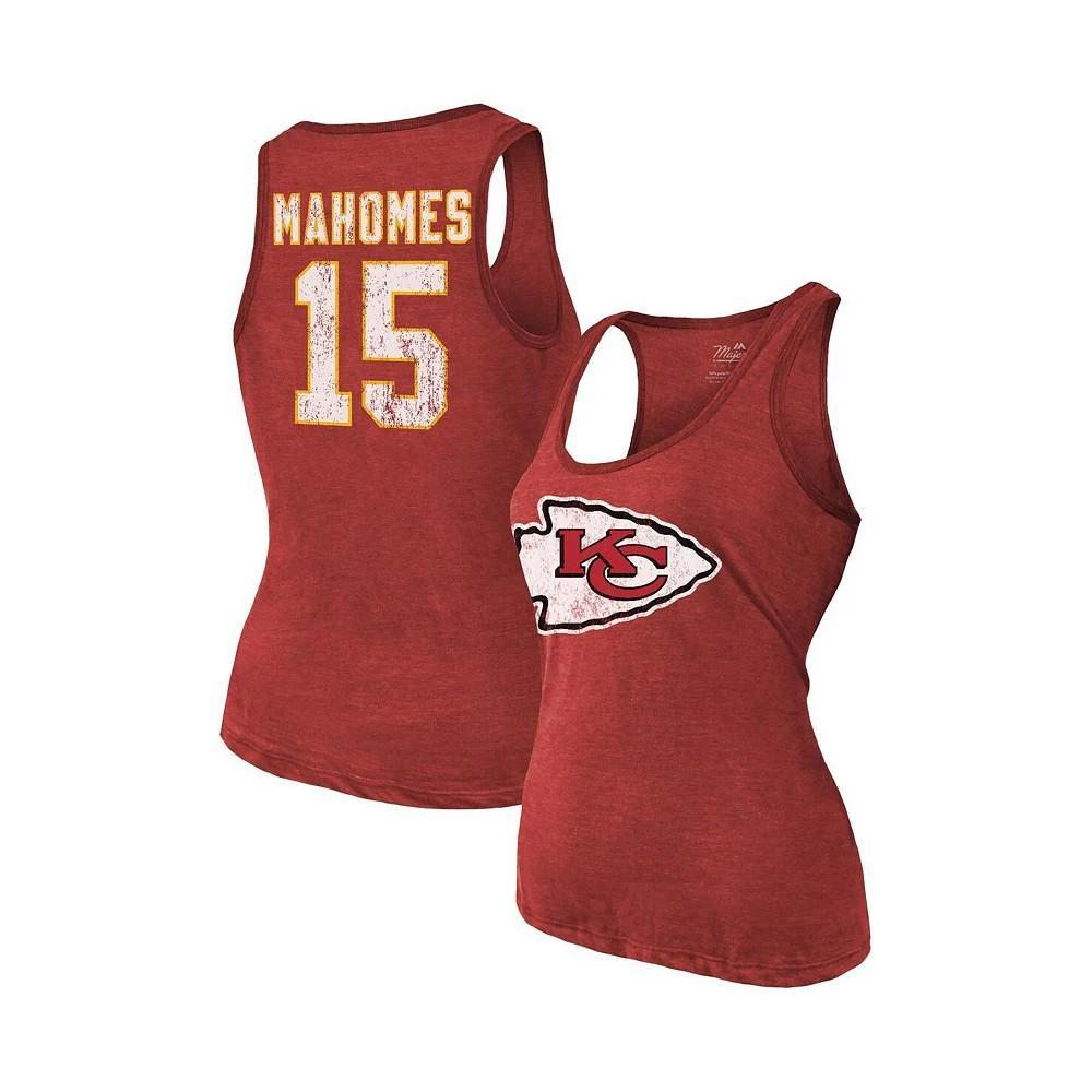 商品Majestic|Women's Threads Heathered Red Kansas City Chiefs Name and Number Tri-Blend Tank Top,价格¥265,第1张图片