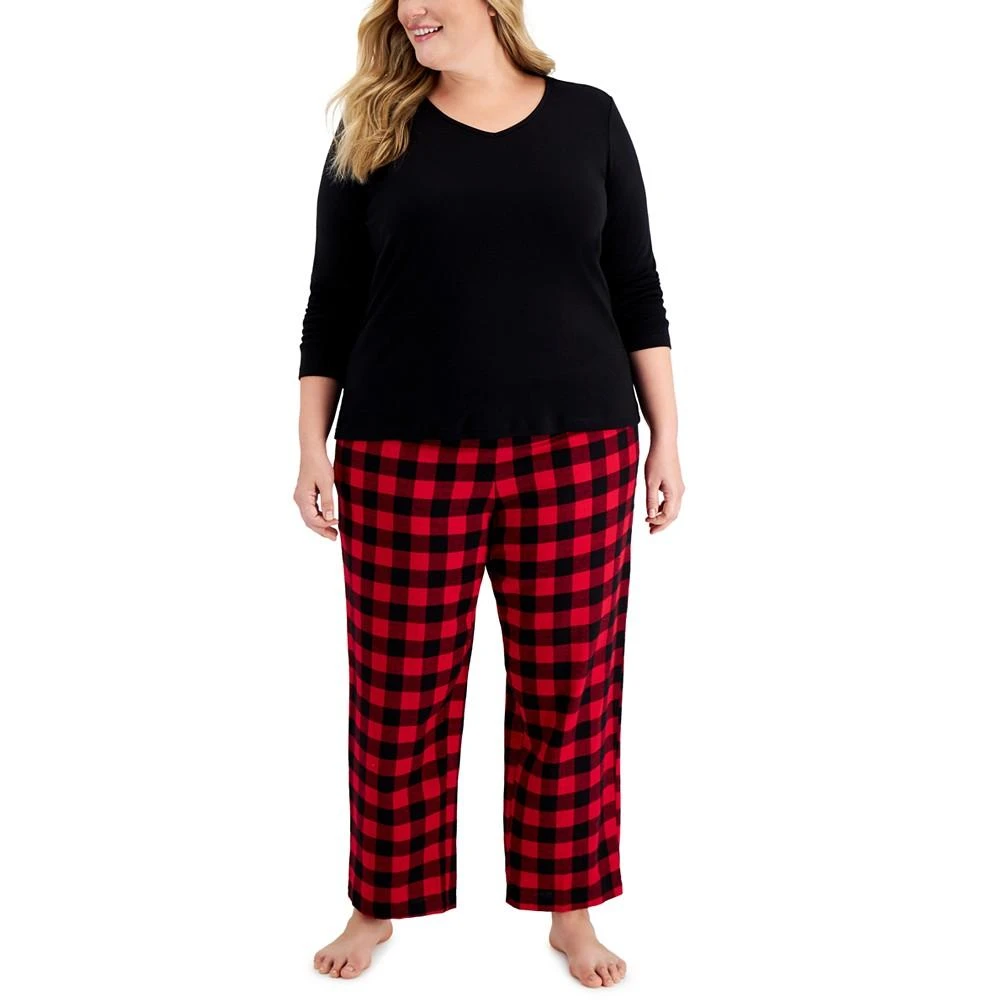 商品Charter Club|Plus Size Flannel Long Sleeve Mix It Pajama Set, Created for Macy's,价格¥89,第1张图片