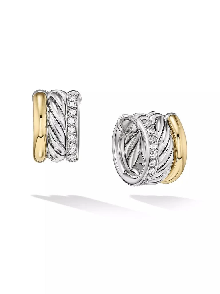 商品David Yurman|DY Mercer&trade; Huggie Hoop Earrings in Sterling Silver with 18K Yellow Gold and Diamonds, 14MM,价格¥8617,第1张图片