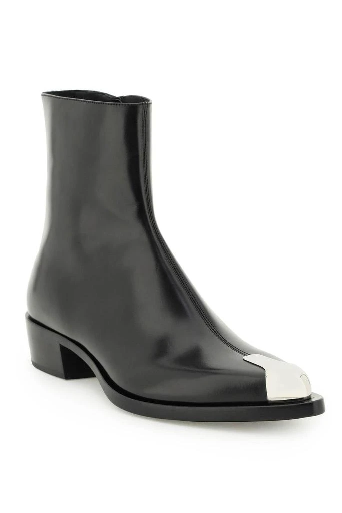 商品Alexander McQueen|LEATHER ANKLE BOOTS WITH METAL TIP,价格¥4581,第4张图片详细描述