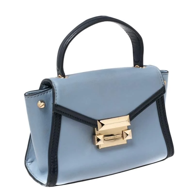 商品[二手商品] Michael Kors|Michael Kors Two Tone Blue Leather Mini Whitney Top Handle Bag,价格¥826,第3张图片详细描述