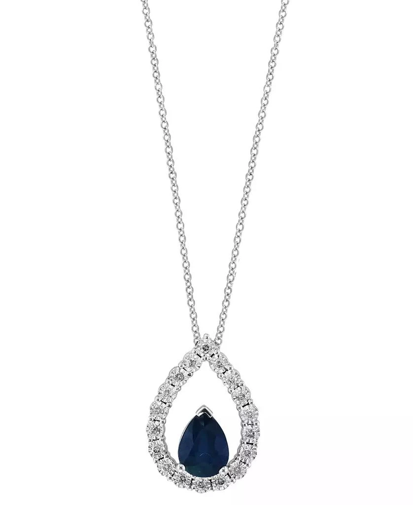 商品Effy|EFFY® Sapphire (1-1/20 ct. t.w.) & Diamond (1/5 ct. t.w.) Openwork Teardrop 18" Pendant Necklace in 14k White Gold,价格¥6055,第1张图片