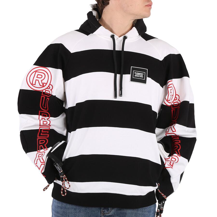 Shop Men's Black Printed Logo Striped Hoodie on Sale at