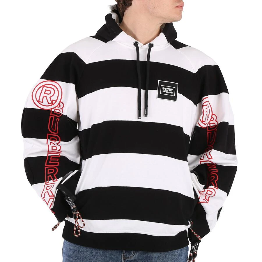 商品Burberry|Men's Black Printed Logo Striped Hoodie,价格¥1693,第1张图片