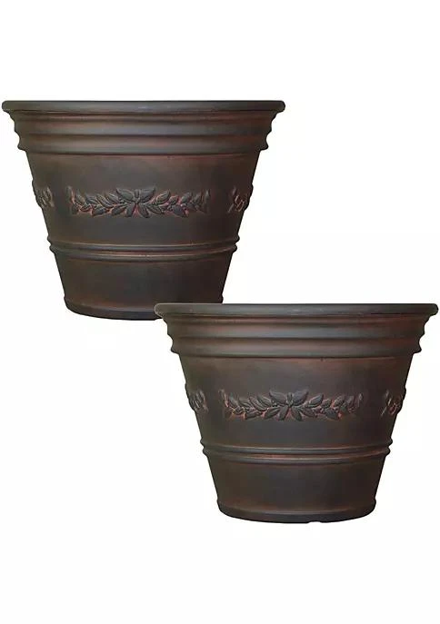 商品Sunnydaze Decor|Decor 13 In Laurel Dual Wall Polyresin Planter   Rust   Set Of 2,价格¥413,第2张图片详细描述