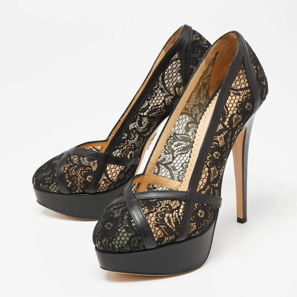 商品[二手商品] Charlotte Olympia|Charlotte Olympia Black Leather And Lace Platform Pumps Size 38.5,价格¥1068,第2张图片详细描述