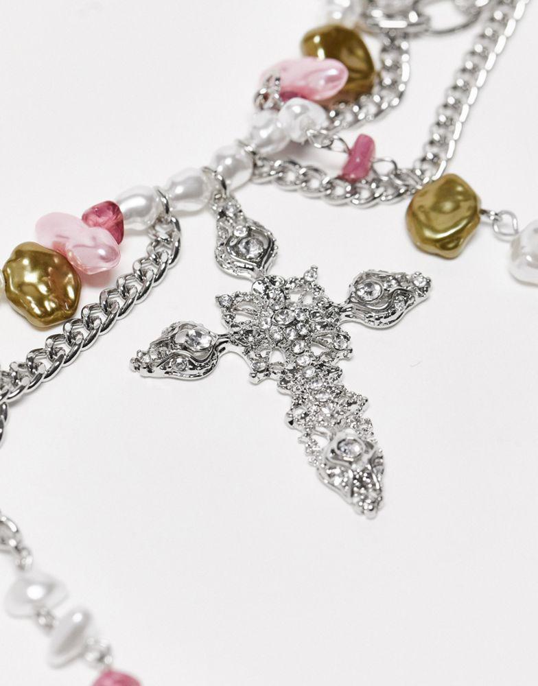 商品Reclaimed Vintage|Reclaimed Vintage unisex ultimate grunge necklace with coral chips and cross,价格¥124,第4张图片详细描述