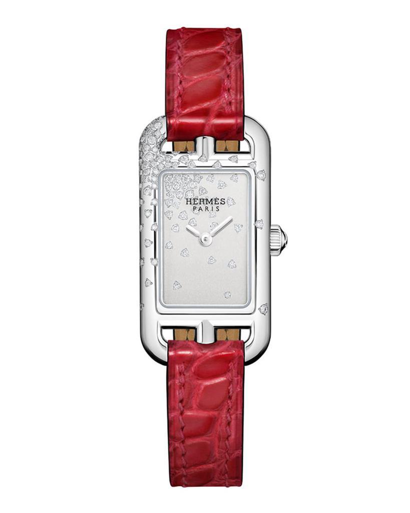 商品Hermes|Nantucket钻石红色鳄鱼皮腕表, 17x23mm,价格¥53204,第1张图片
