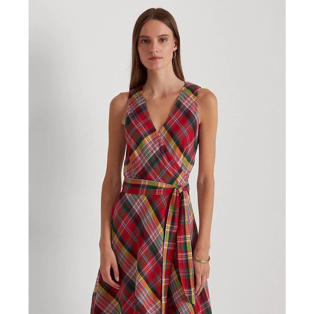商品Ralph Lauren|Plaid Crinkle Cotton Sleeveless Dress,价格¥648,第4张图片详细描述