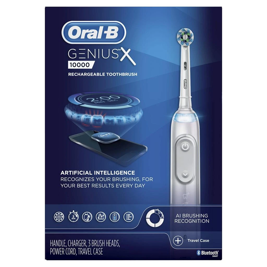 商品Oral-B|Oral-B GENIUS X LUXE Electric Toothbrush with 7 Oral-B Replacement Brush Heads and Toothbrush Case, Anthracite Black,价格¥1690,第2张图片详细描述