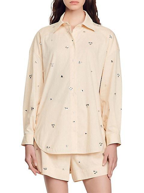 商品Sandro|Malaga Poplin Embellished Button Down Shirt,价格¥1574,第1张图片