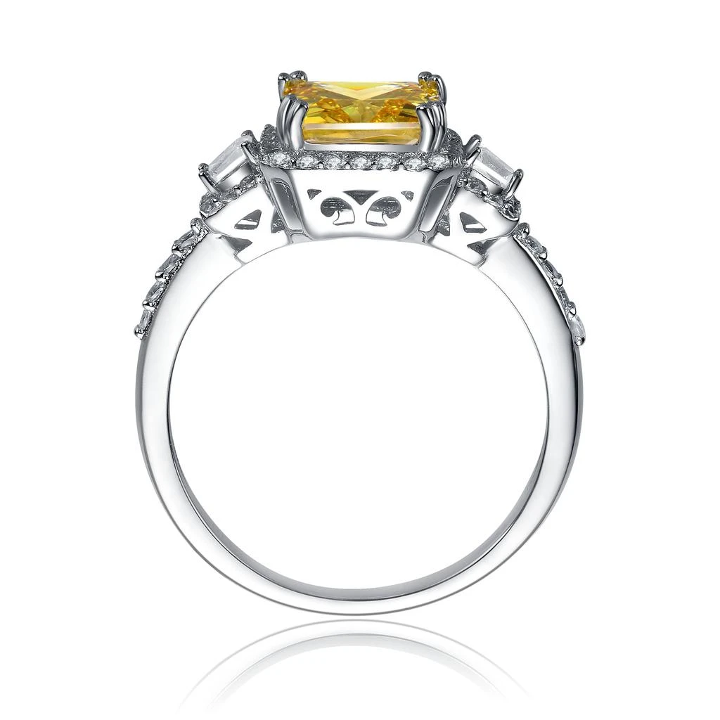 商品Genevive|GENEVIVE Sterling Silver Yellow Cubic Zirconia Halo Coctail  Ring,价格¥562,第2张图片详细描述