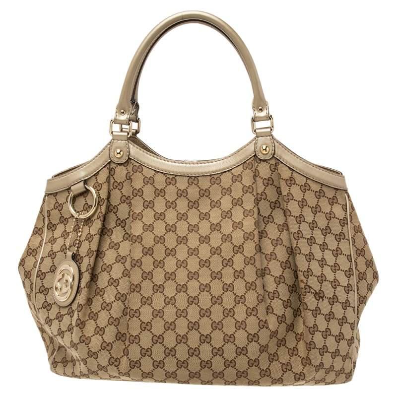 Gucci Beige/Gold GG Canvas and Leather Large Sukey Tote商品第1张图片规格展示