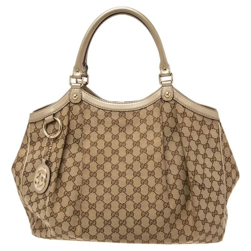 商品[二手商品] Gucci|Gucci Beige/Gold GG Canvas and Leather Large Sukey Tote ,价格¥3674,第1张图片