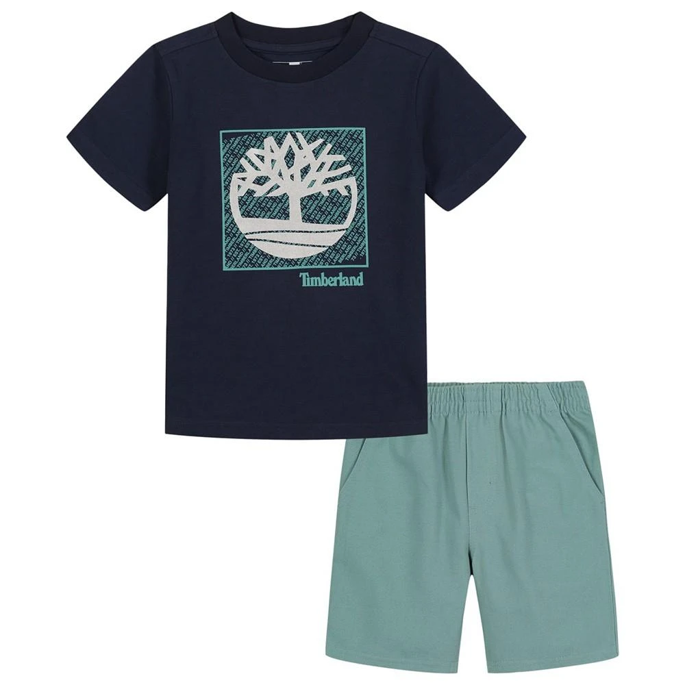 商品Timberland|Little Boys Short Sleeve Metallic Logo T-shirt and Twill Shorts Set, 2 Piece,价格¥123,第1张图片