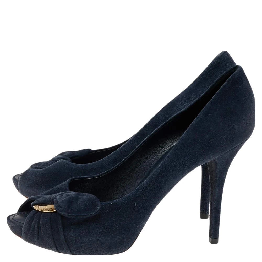 商品[二手商品] Louis Vuitton|Louis Vuitton Navy Blue Suede Catania Peep Toe Platform Pumps Size 40,价格¥2526,第4张图片详细描述