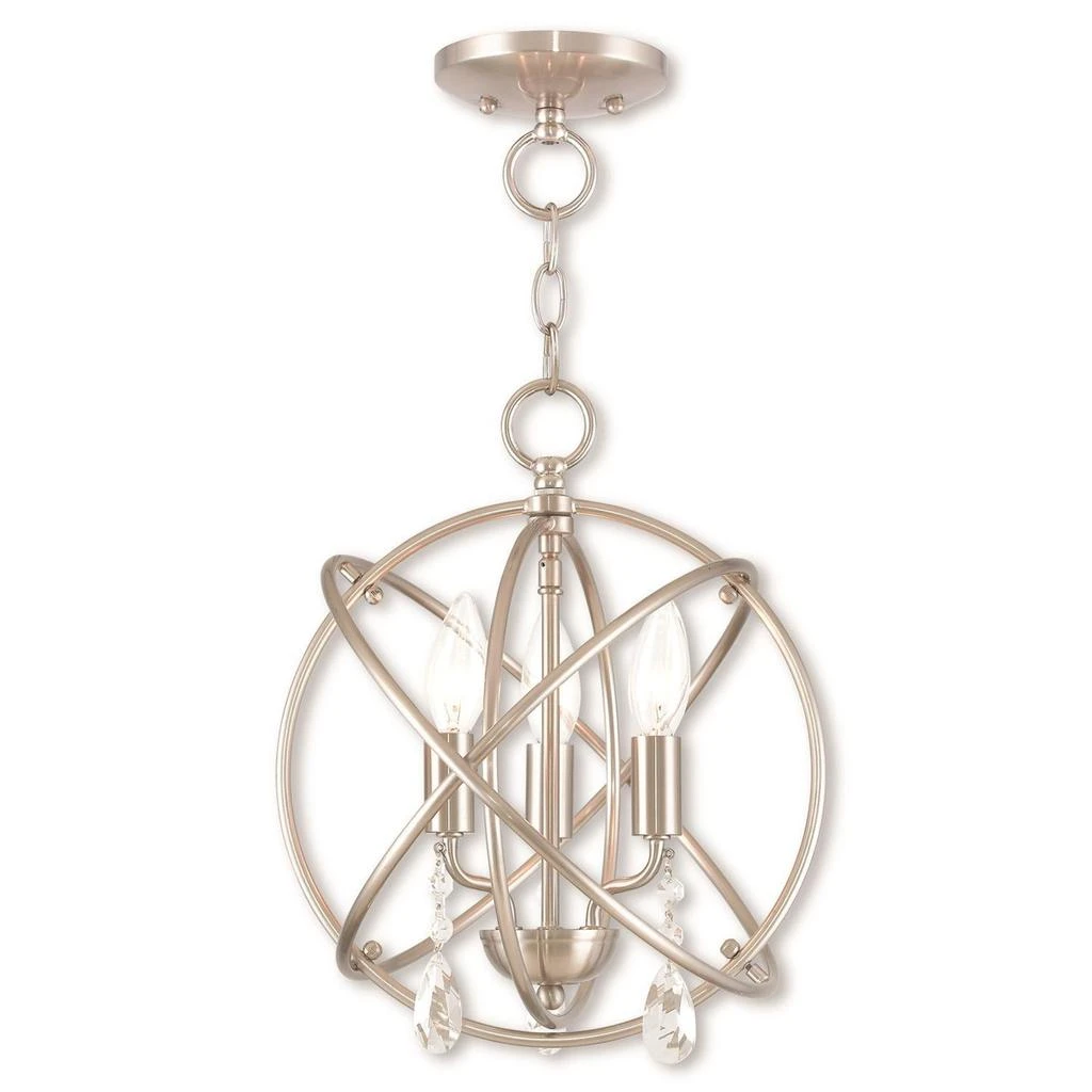 商品Livex Lighting|Three Light Brushed Nickel Convertible Mini Chandelier/Ceiling Mount,价格¥1328,第2张图片详细描述