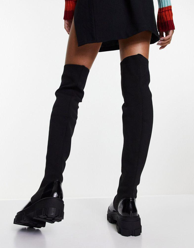 ASOS DESIGN Wide Fit Kimmy flat chunky over the knee boots in black商品第2张图片规格展示
