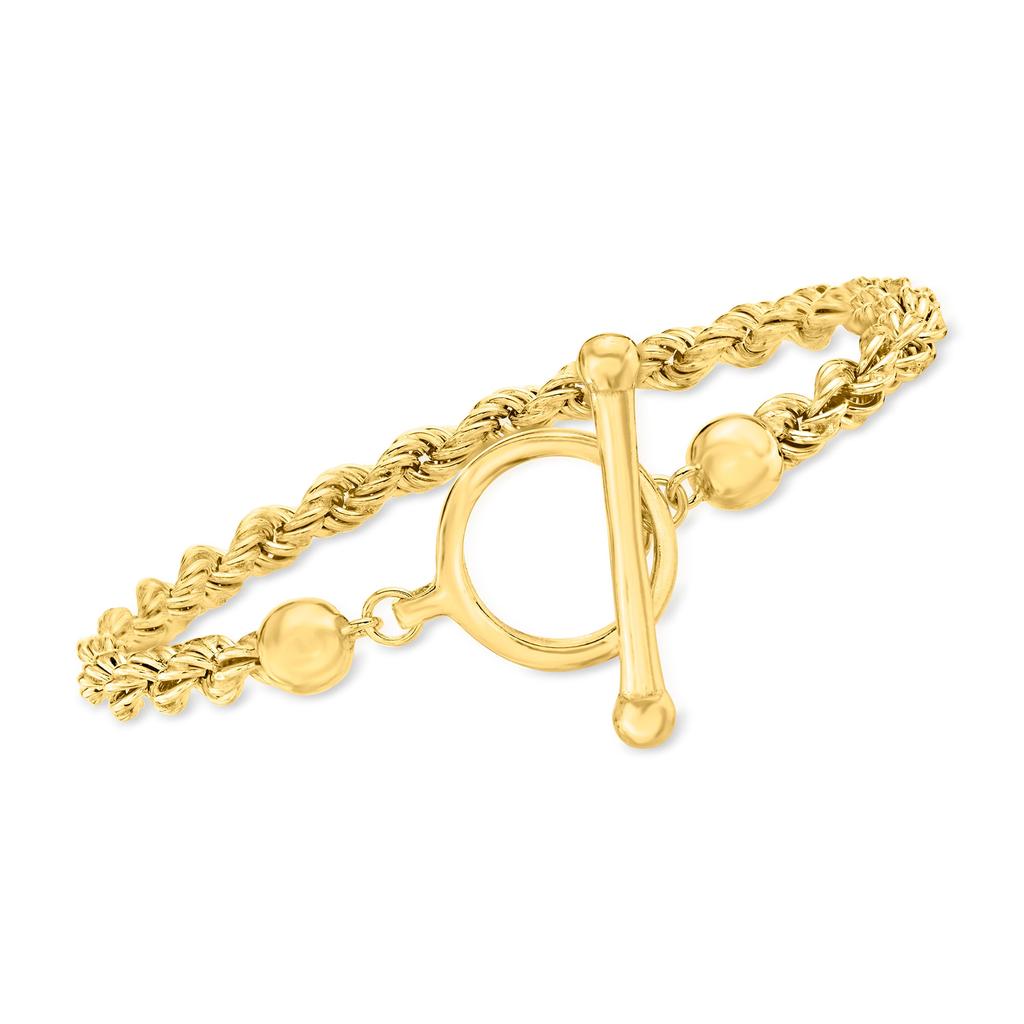 Ross-Simons 18kt Gold Over Sterling Rope Chain Toggle Bracelet商品第1张图片规格展示