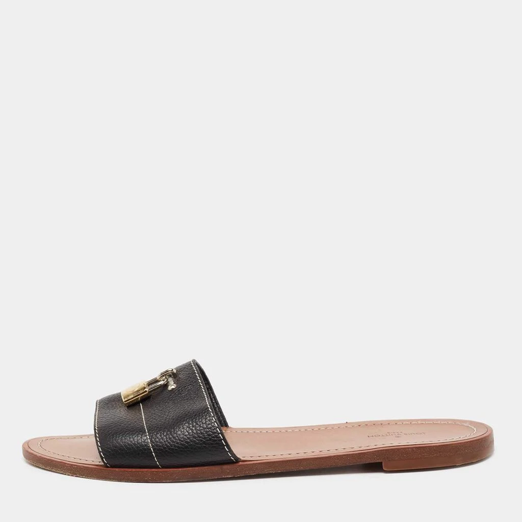 商品[二手商品] Louis Vuitton|Louis Vuitton Black Leather Lock it  Flat Slides Size 40,价格¥4108,第1张图片