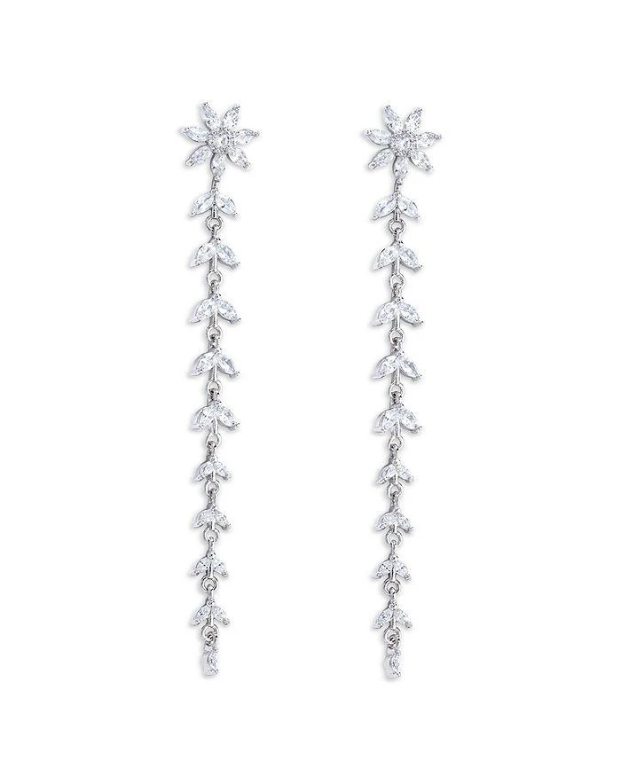 商品Shashi|Cubic Zirconia Flower Linear Drop Earrings in White Gold Plated,价格¥657,第1张图片