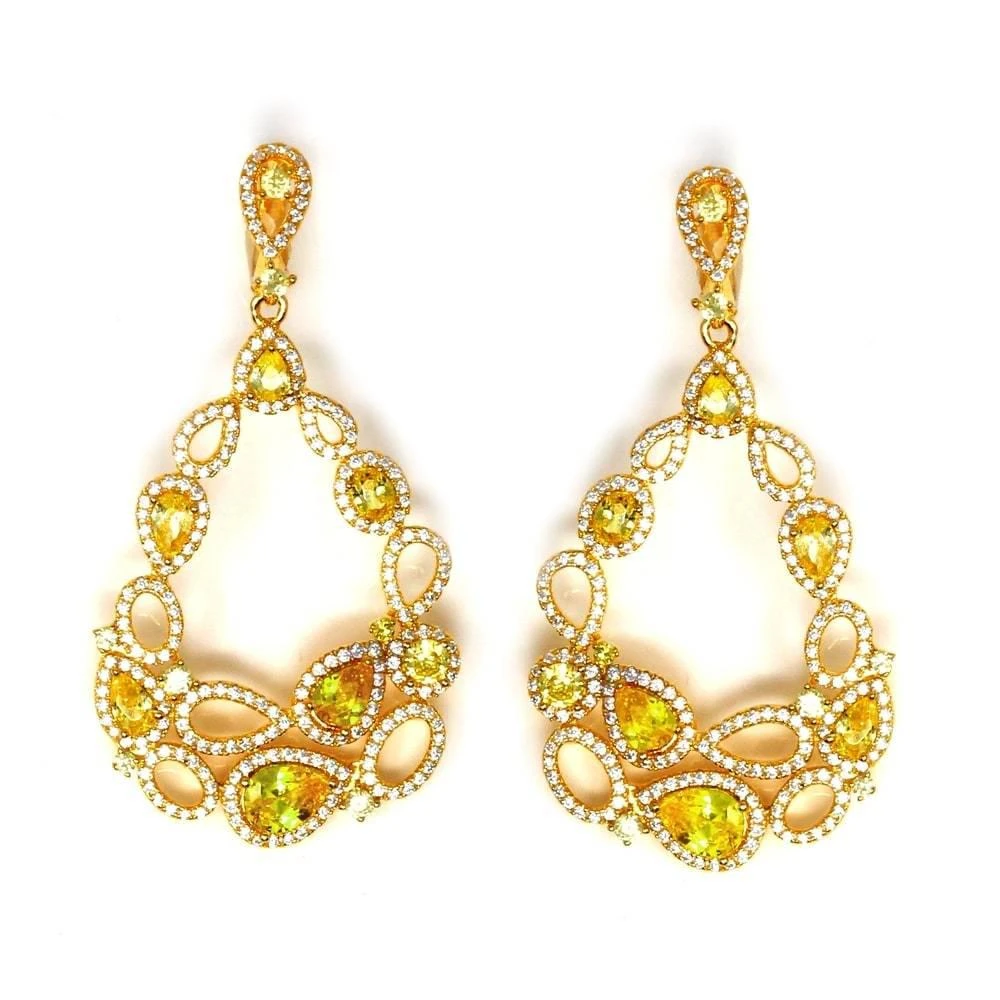 商品Suzy Levian|Suzy Levian Golden Sterling Silver Yellow & White Cubic Zirconia Chandelier Dangle Earrings,价格¥846,第1张图片