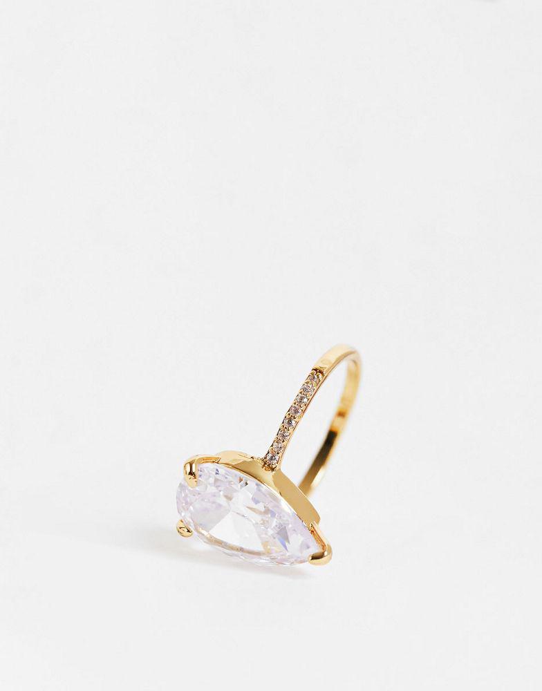 ASOS DESIGN Curve 14k gold plated ring with teardrop crystal商品第3张图片规格展示