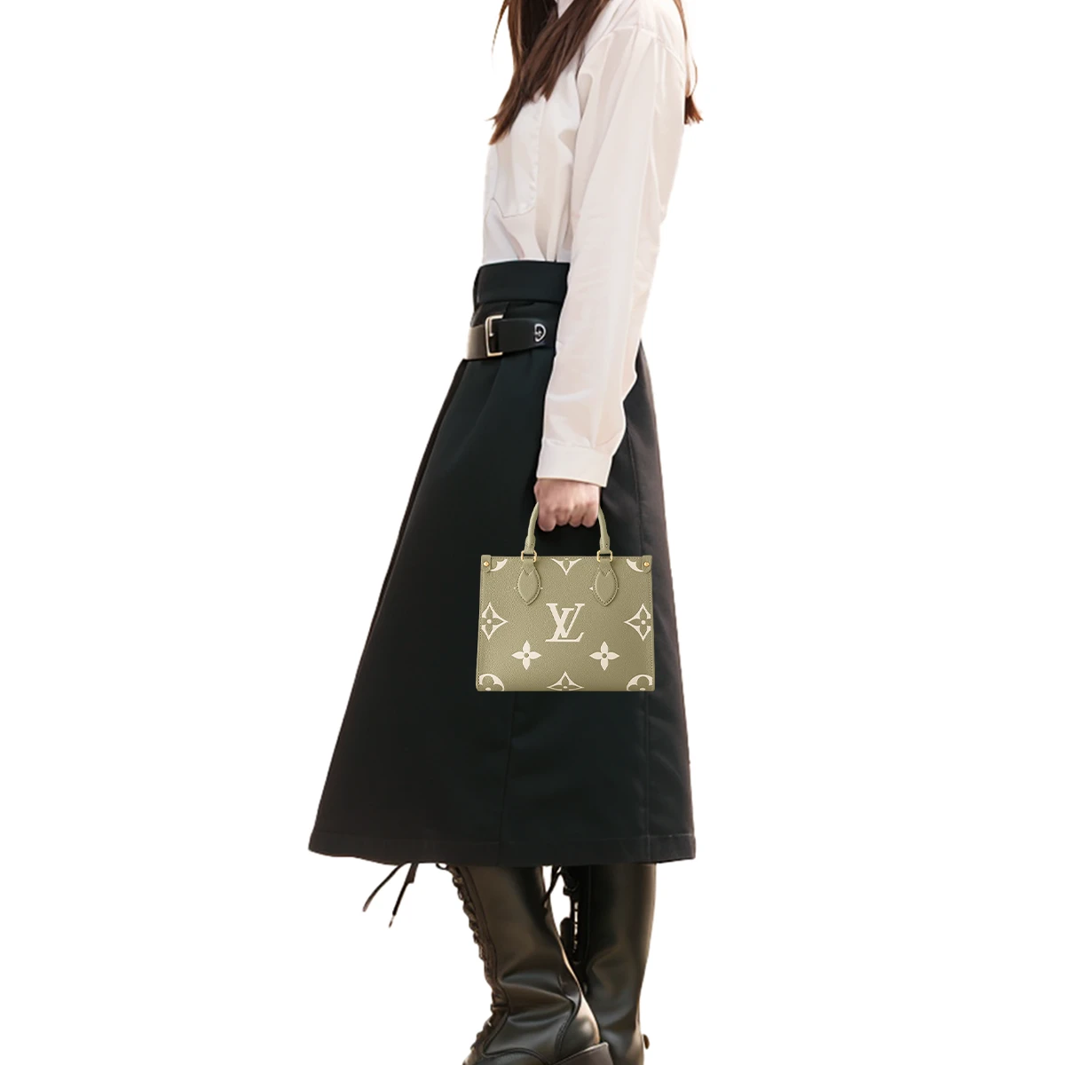 商品[国内直发] Louis Vuitton|ONTHEGO PM 图案压花钩扣开合压花 粒面牛皮 托特包Tote包购物袋单肩斜挎手提包 小号 女款 浅卡其色/奶油色,价格¥25728,第11张图片详细描述
