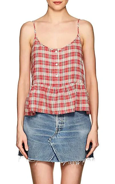商品Current Elliott|The Workwear Plaid Linen-Cotton Peplum Top,价格¥299,第1张图片