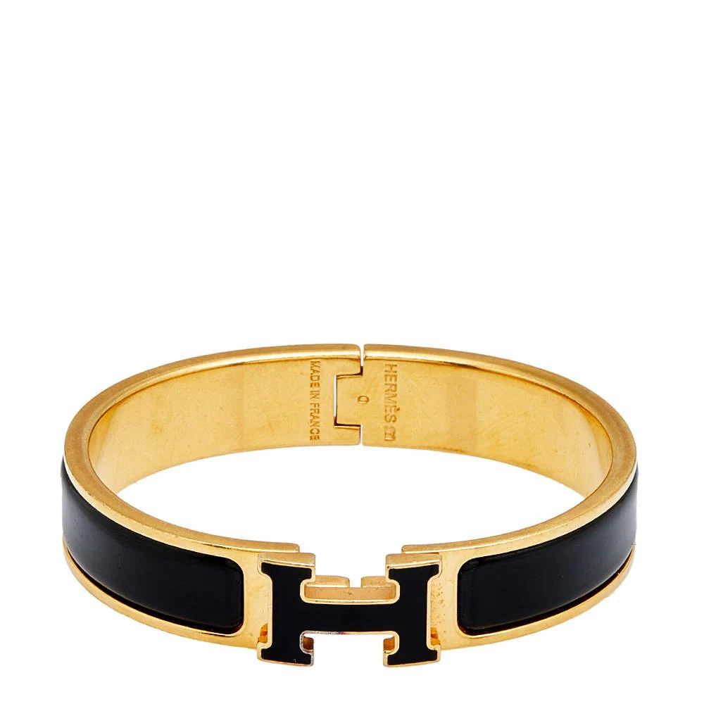 商品[二手商品] Hermes|Hermès Clic H Black Enamel Gold Tone Narrow Bracelet,价格¥3617,第5张图片详细描述