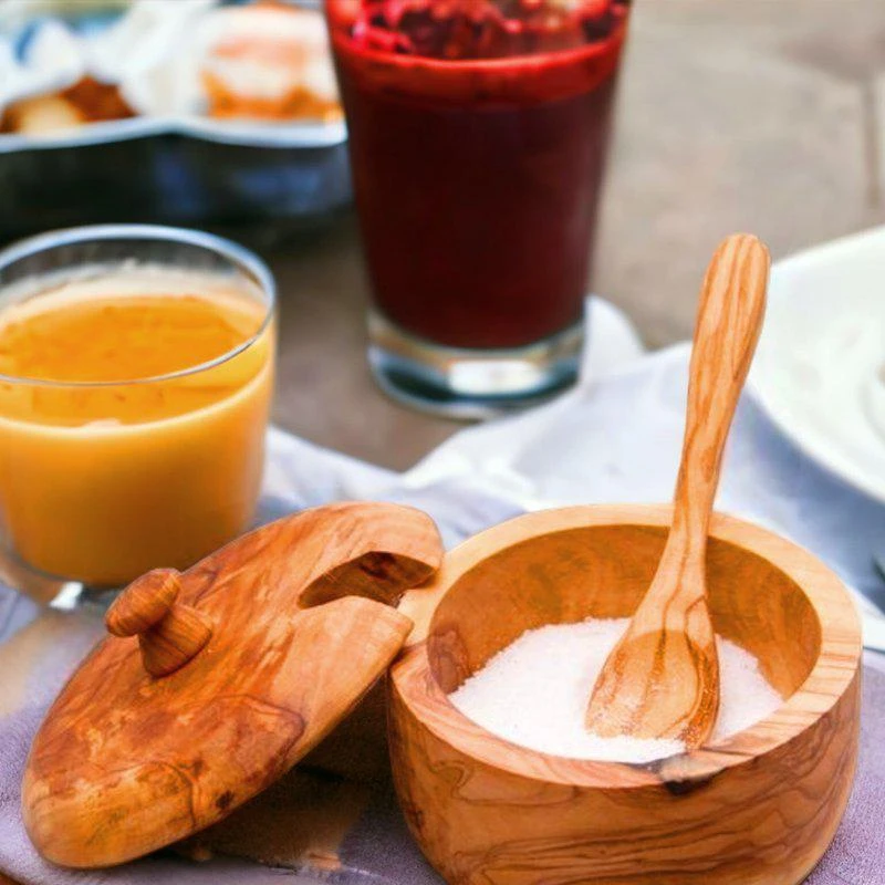 商品Kamsah|Olive Wood Sugar Cellar With Spoon,价格¥287,第1张图片
