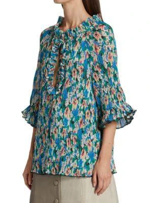 商品Ganni|Pleated Floral Georgette Top,价格¥581,第3张图片详细描述