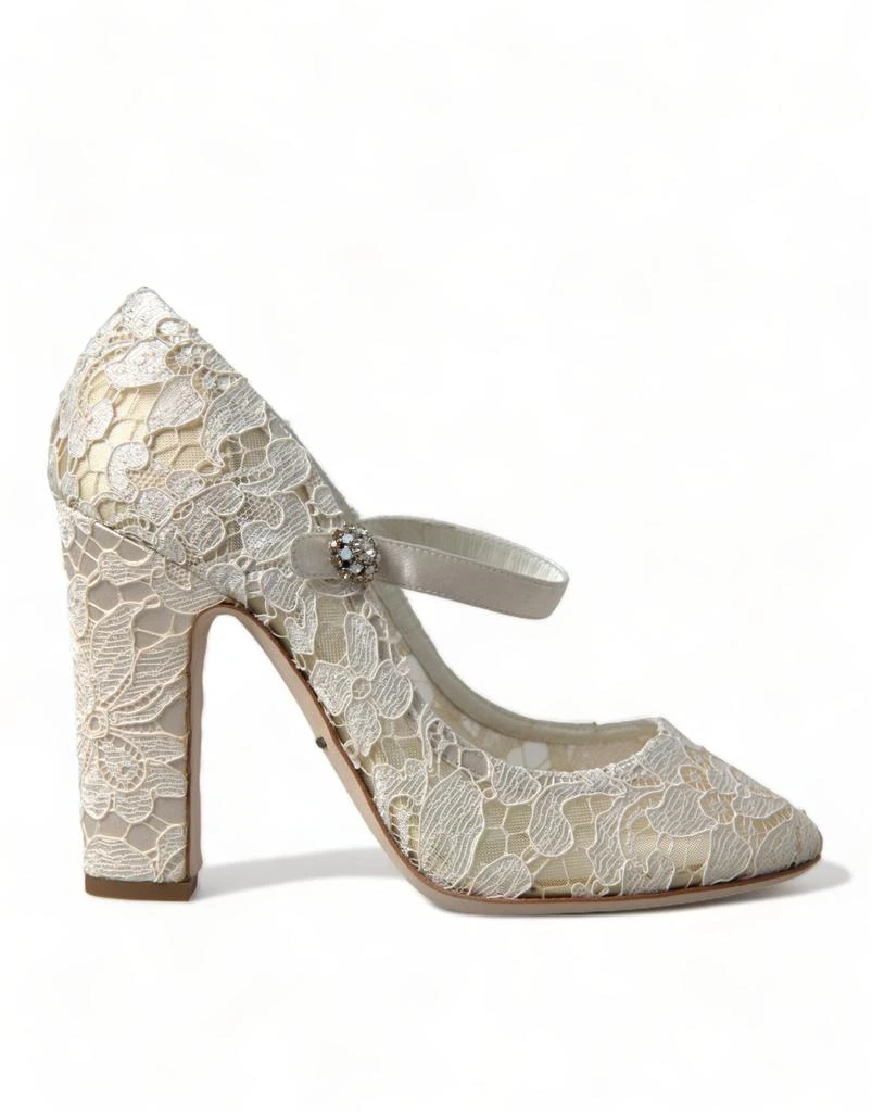 商品Dolce & Gabbana|Dolce & Gabbana Chic Lace Block Heels Sandals in Cream White,价格¥4818,第1张图片