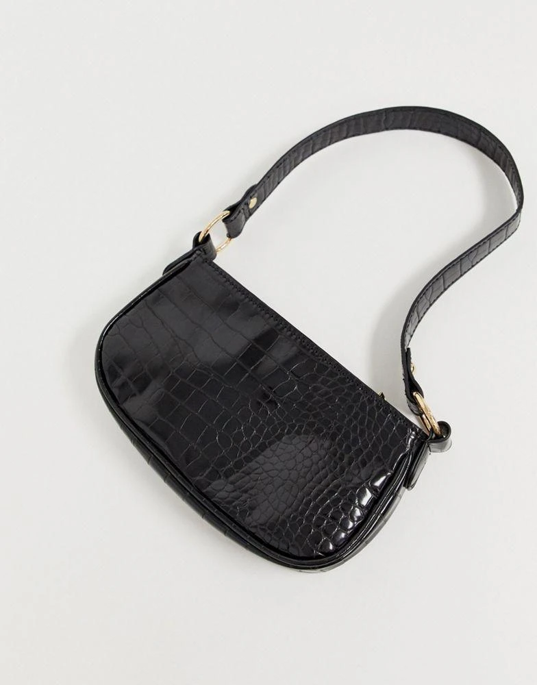 商品ASOS|ASOS DESIGN croc effect 90s shoulder bag in black,价格¥164,第1张图片