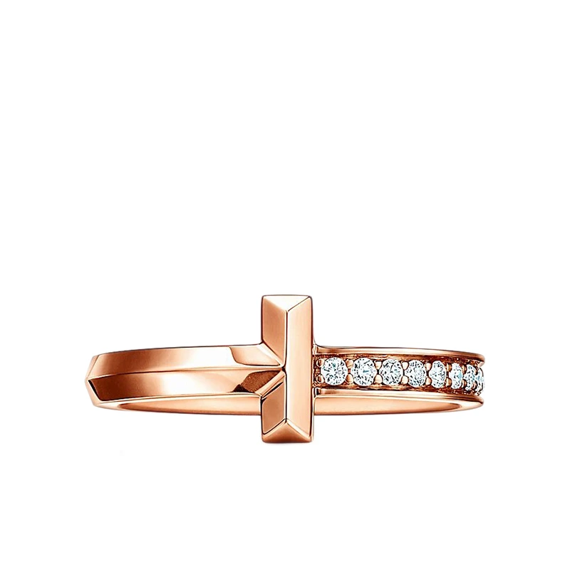   Tiffany & Co./蒂芙尼 T1系列 18K金玫瑰金镶嵌钻石2.5mm宽戒指指环GRP11292 商品