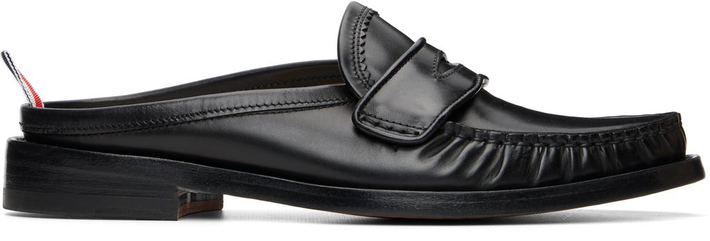 Black Calf Flexible Leather Mule Penny Loafers image 2