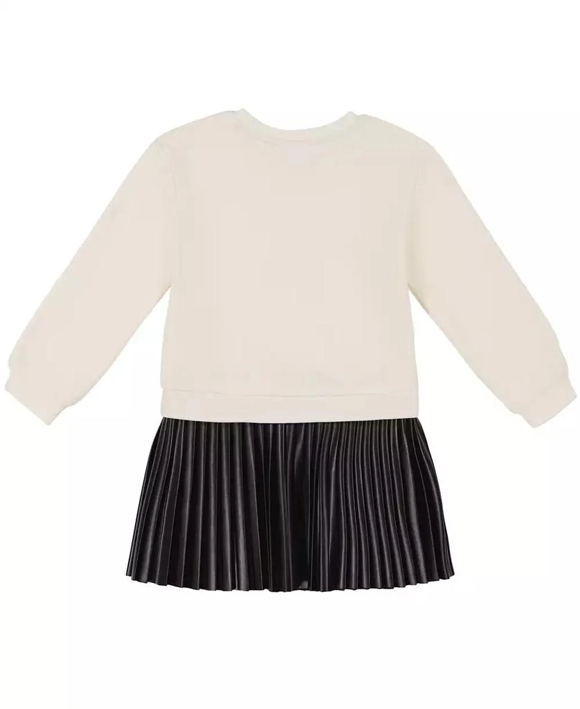 商品Calvin Klein|Toddler and Little Girls Fleece Crewneck-and-Artificial Leather Pleated Skirt dress,价格¥187,第2张图片详细描述